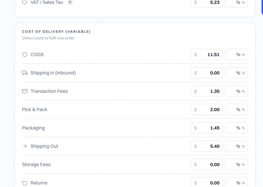The cost of delivery panel